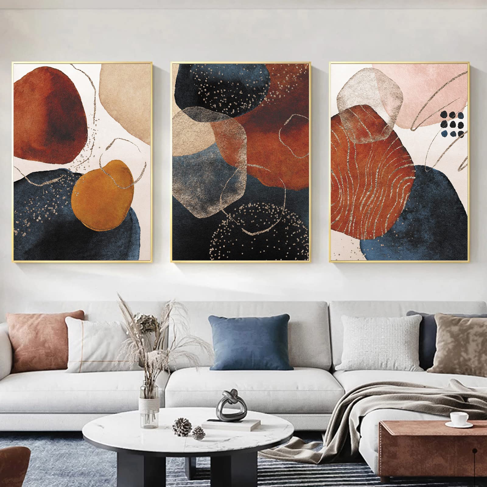 Amazon.com: Blue and Orange Canvas Wall Art Mid Century Modern
